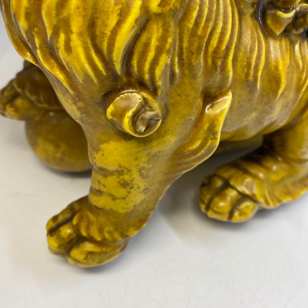 中国清時代　黄釉玉獅子置物　木箱付　横幅約23㎝　東Y6-0723①トヒトエ 中国清時代 黄釉玉獅子置物 木箱付 横幅約23㎝ 東