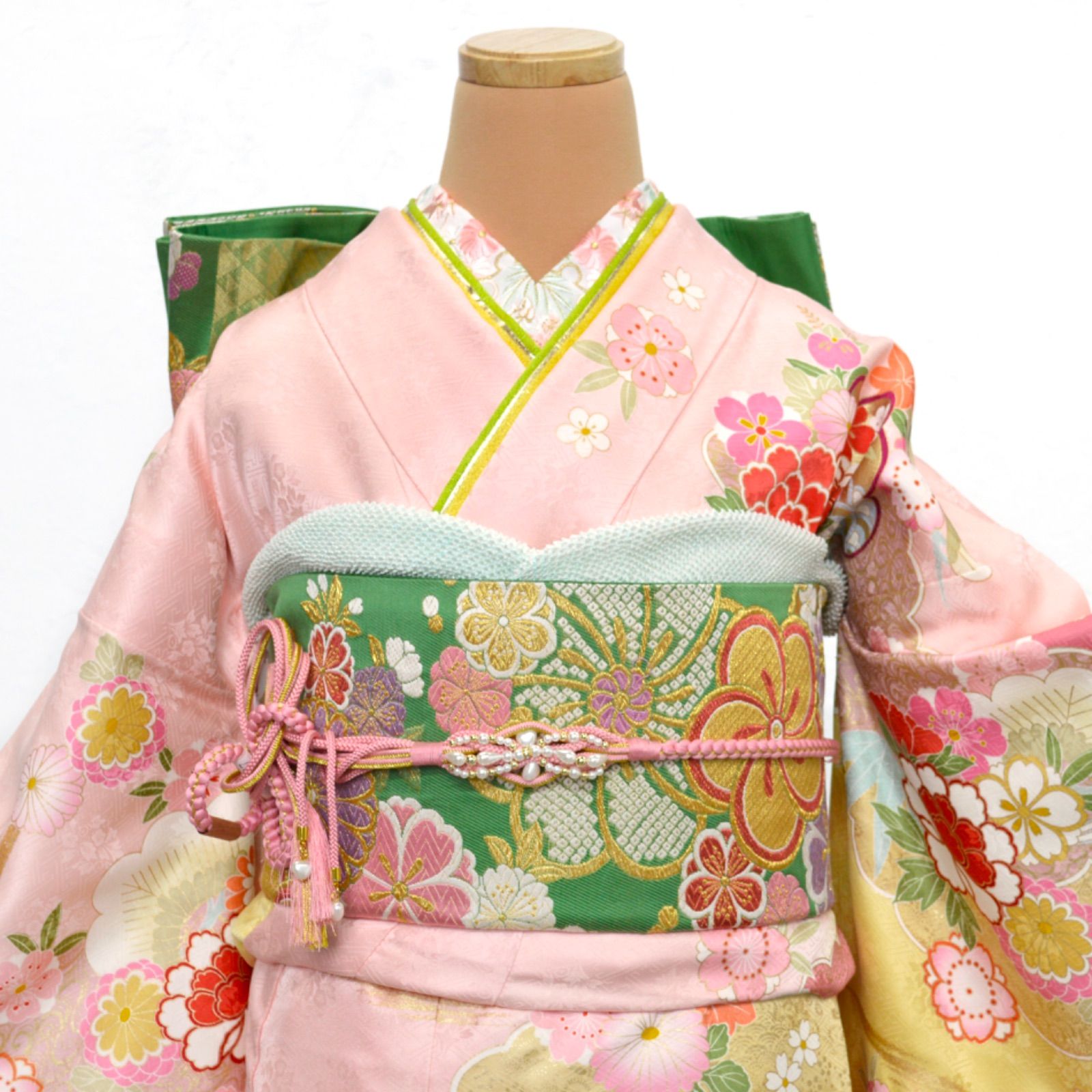 美品》正絹 振袖フルセット S〜Mサイズ 成人式 振袖セット 金駒