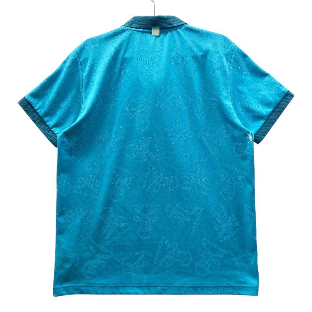 サイズ 50 MARK-LONA マークアンドロナ ハーフジップ 半袖ポロシャツ スカル 総柄 ブルー系 240101534491 ゴルフウェア メンズ ストスト