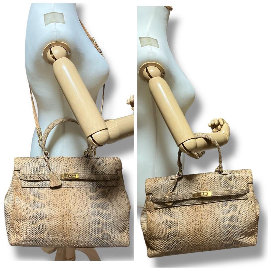 美品 donna elissa ハンドバッグ 2way ダイヤモンドパイソン 美品 donna elissa ハンドバッグ 2way ダイヤモンドパイソン