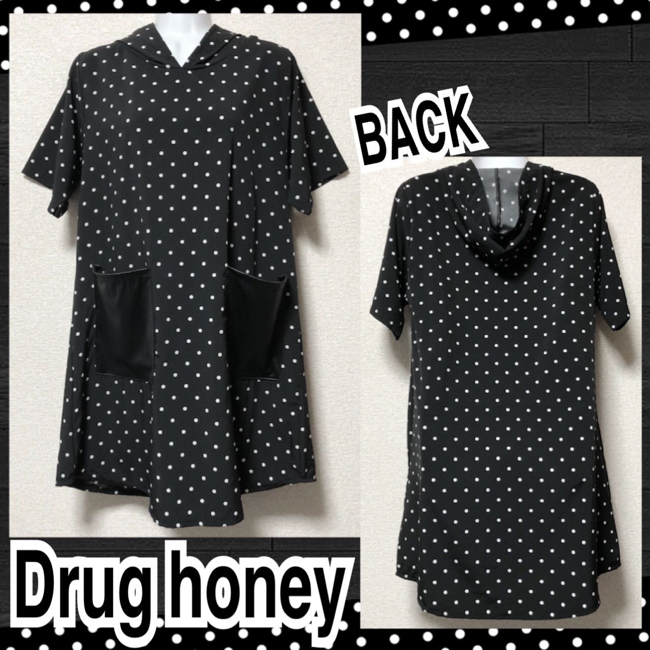 新品/Drug honey】ポケット切替ドット柄パーカーワンピ - メルカリ