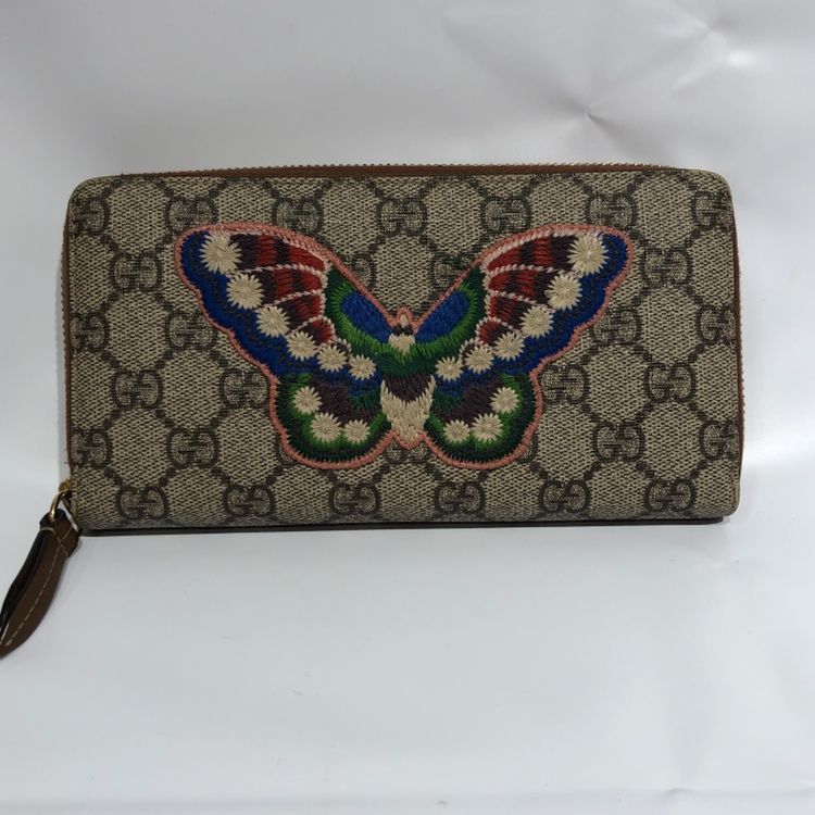 GUCCI グッチ GGスプリーム バタフライ 蝶 刺繍 ラウンド