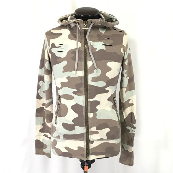 イタリア製★メット/MET★迷彩/カモフラ柄/ダメージ加工/ジップアップパーカー【メンズXS/茶系/brown】 イタリア製☆メット/MET☆迷彩/カモフラ柄/ダメージ加工/ジップアップ