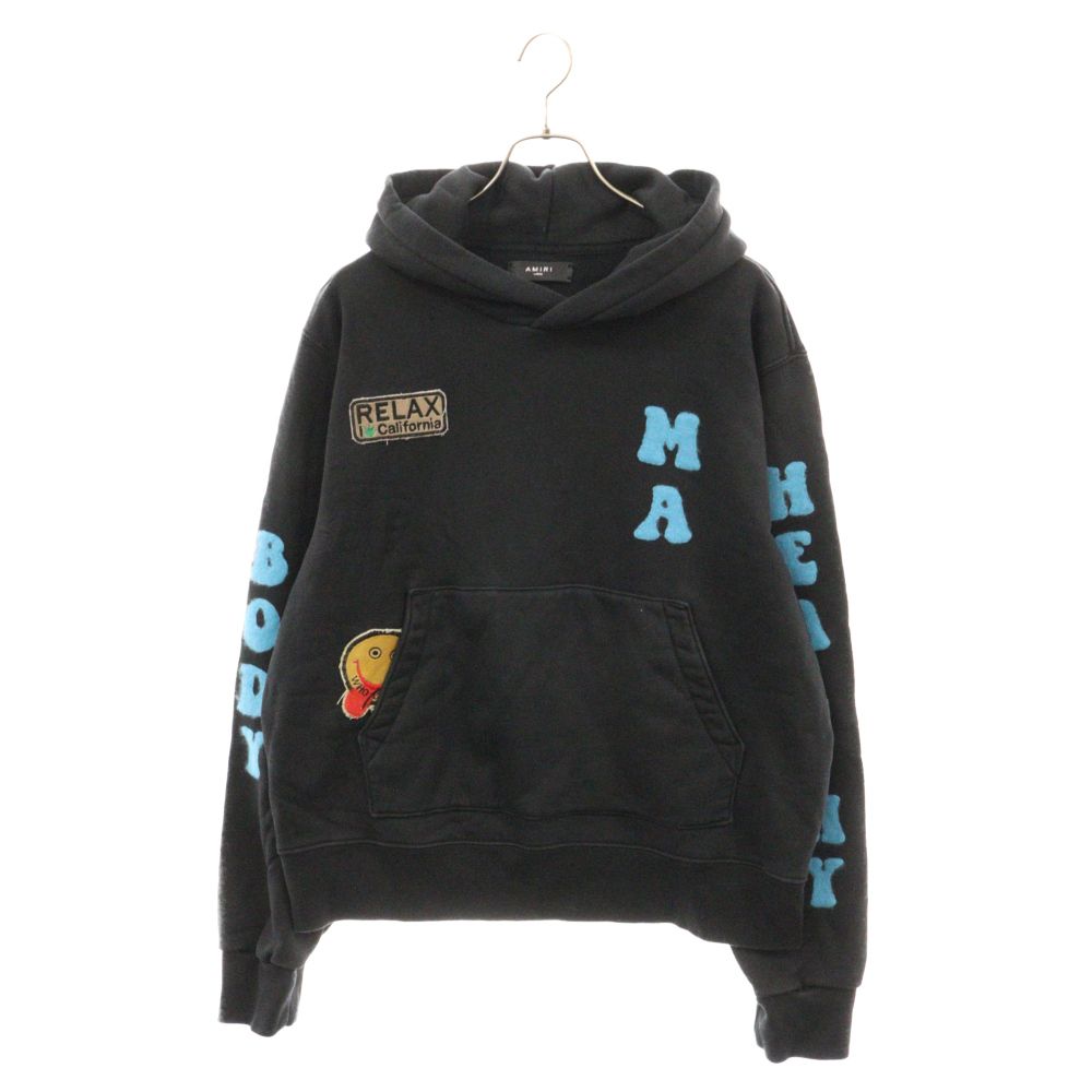 AMIRI (アミリ) A LOVE MOVEMENT EDITION HEALTHY BODY HOODIE パッチワーク プルオーバーパーカー  フーディー ブラック - メルカリ