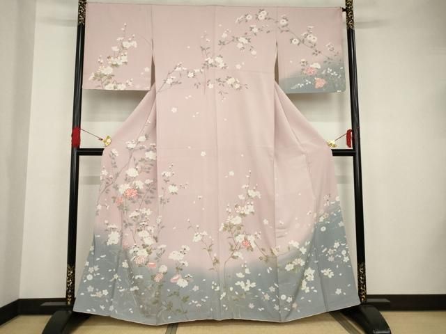訪問着 作家物 遠山模様 金彩 暈し 白練色 K-4966 訪問着 作家物 遠山模様 金彩 暈し 白練色 K-4966