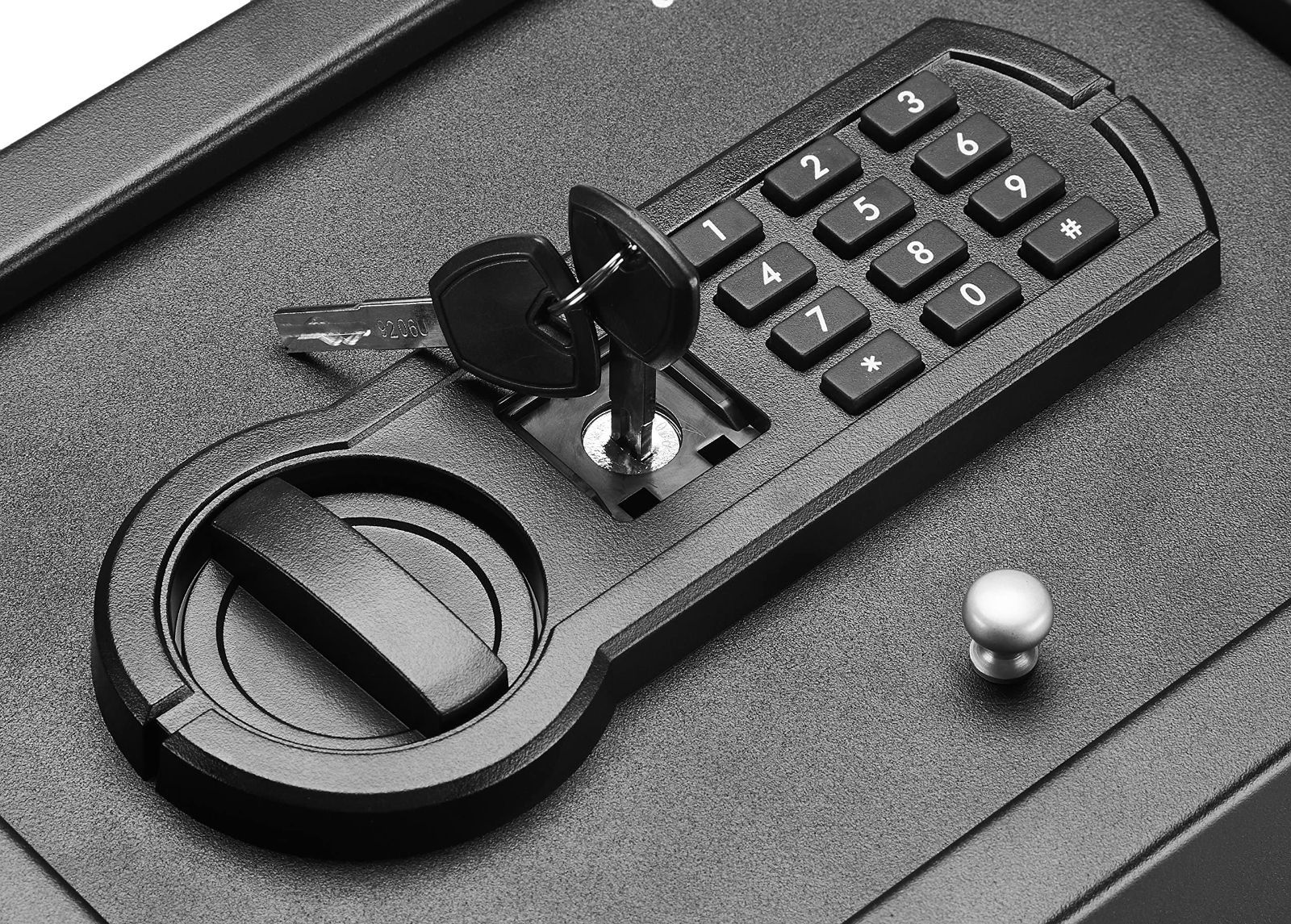 シリンダー式 小型 スリム 机の引き出し セキュリティ 金庫 プログラム ベーシック 電子式キーパッド - 幅30cm x 奥行22cm x 高さ11cm ブラック