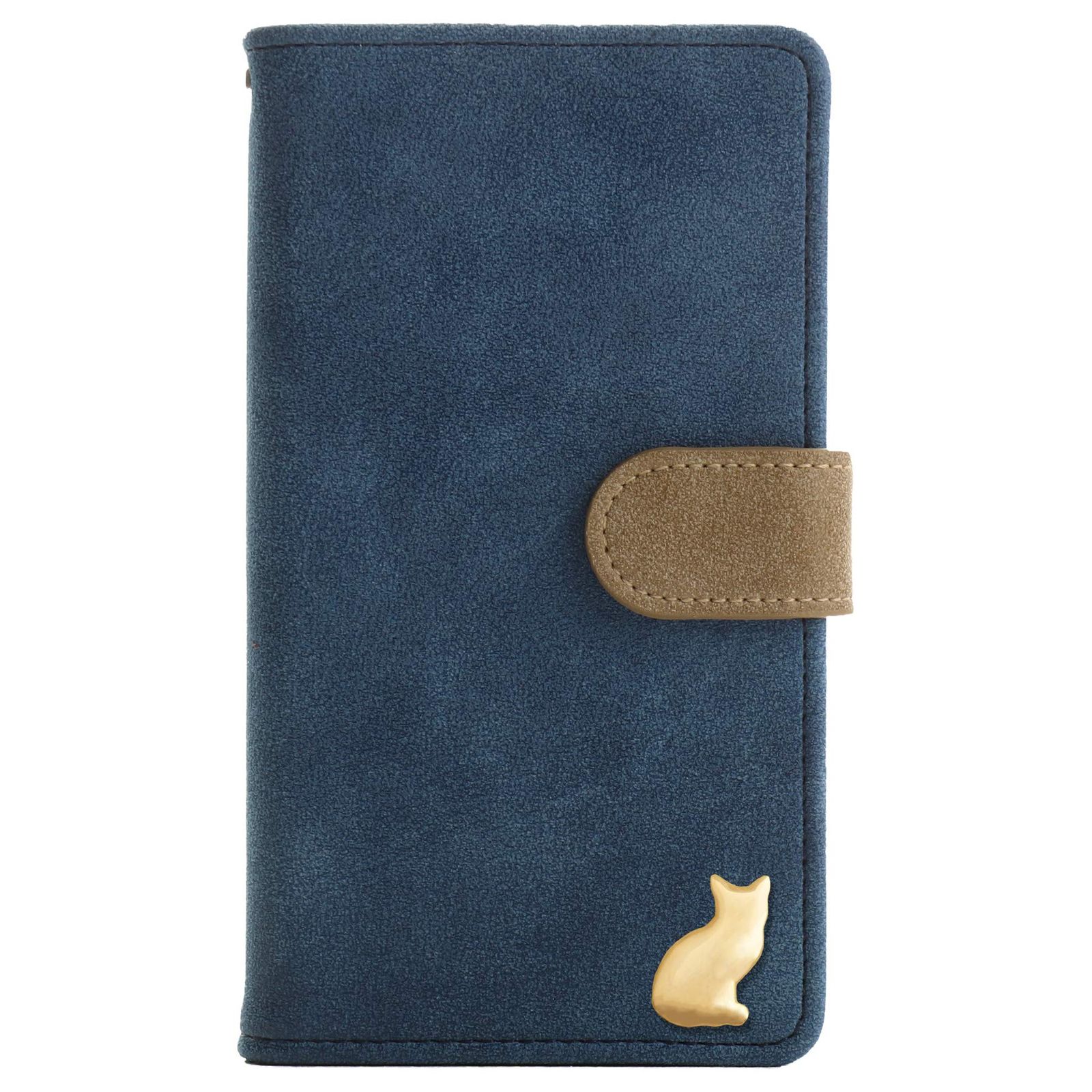 【新着商品】マグネット カード入れ ベルト キャット ゴールド ネコ 猫 ヴィンテージ風 (iPhoneSE（第3世代/第2世代）/8/7 PUレザー 合皮 スマホケース 手帳型 ケース 7 ネイビー) 8 iPhone iPhone SE2 SE