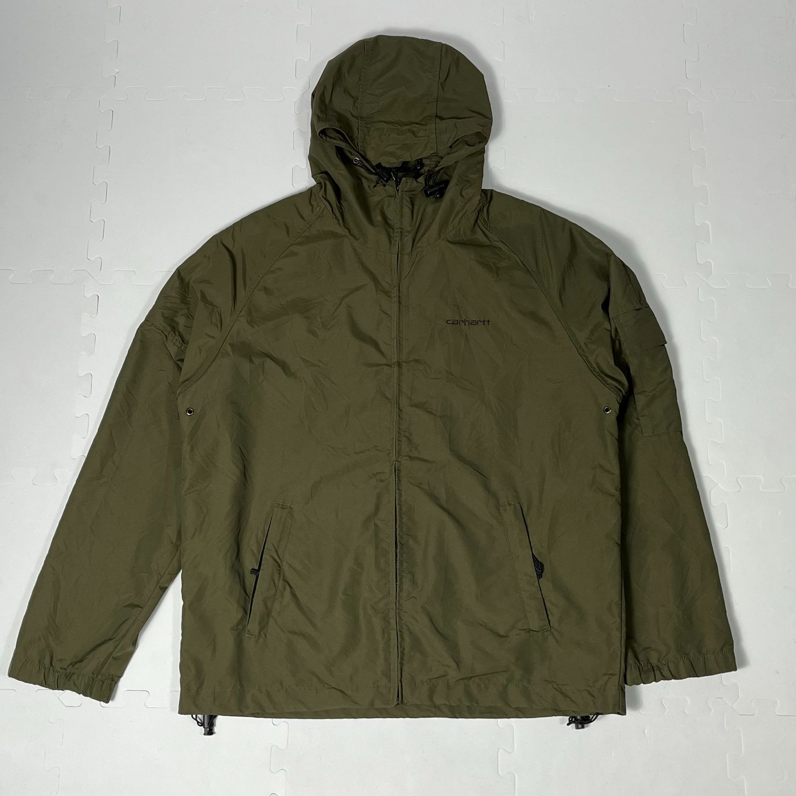 Carhartt カーハート ナイロンジャケット フルジップ フード ドローコード ベンチレーション メンズS グリーン