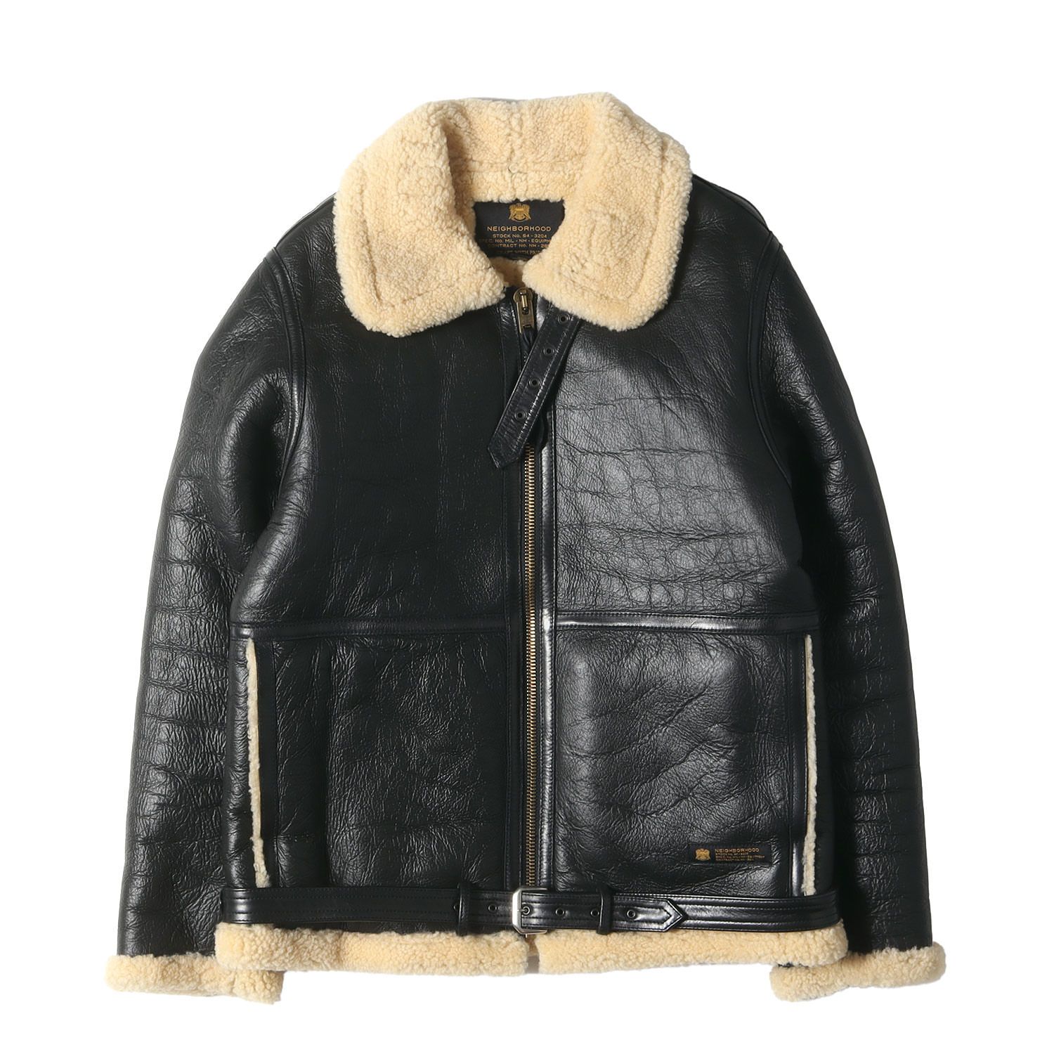 美品 NEIGHBORHOOD ネイバーフッド ジャケット サイズ:M シープムートン B-3 ボンバージャケット (B3) ブラック 黒 アウター ブルゾン【メンズ】