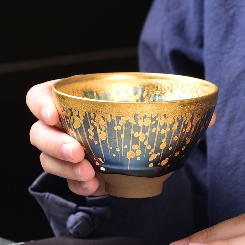 極上品☆京焼 茶碗 焼締め 自然釉 陶磁 茶盞 曜変油滴星天目 茶道具 窯 