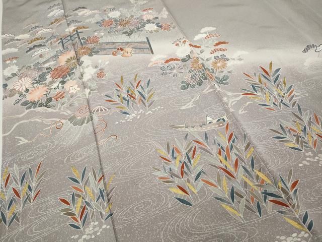 平和屋着物○豪華色留袖 流水風景草花文 暈し染め 金彩 正絹 逸品