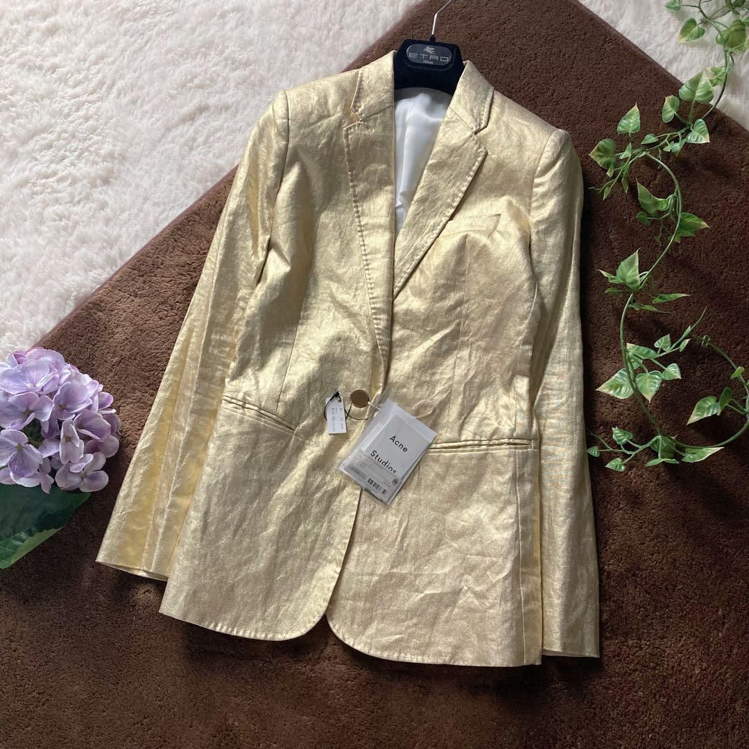 定価11万 アクネストゥディオス ゴールド リネンテーラードジャケット Acne Studios 32サイズ レディース