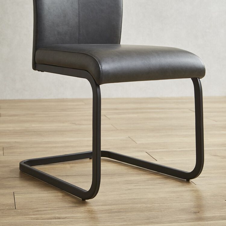 ♪ ２脚セット レザー調 ダイニングチェア ブラックカラー スチール モダン チェア ダイニング