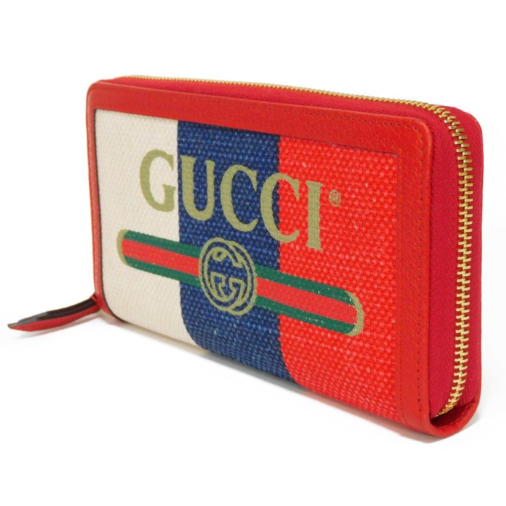 GUCCI グッチ ロゴ プリント ジップアラウンドウォレット レッド 