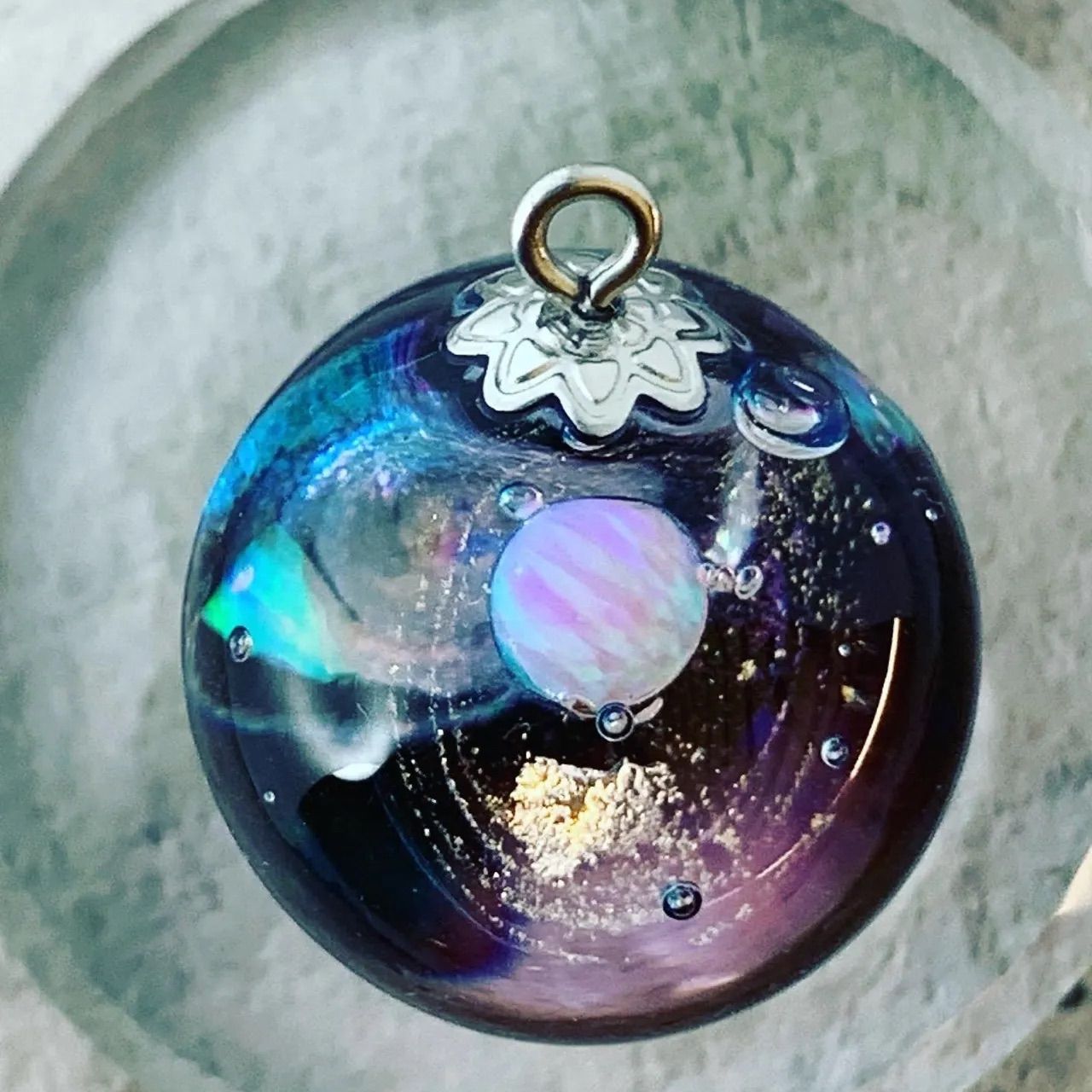 レジン アクセサリー ネックレス 宇宙球体 ピンクオパール