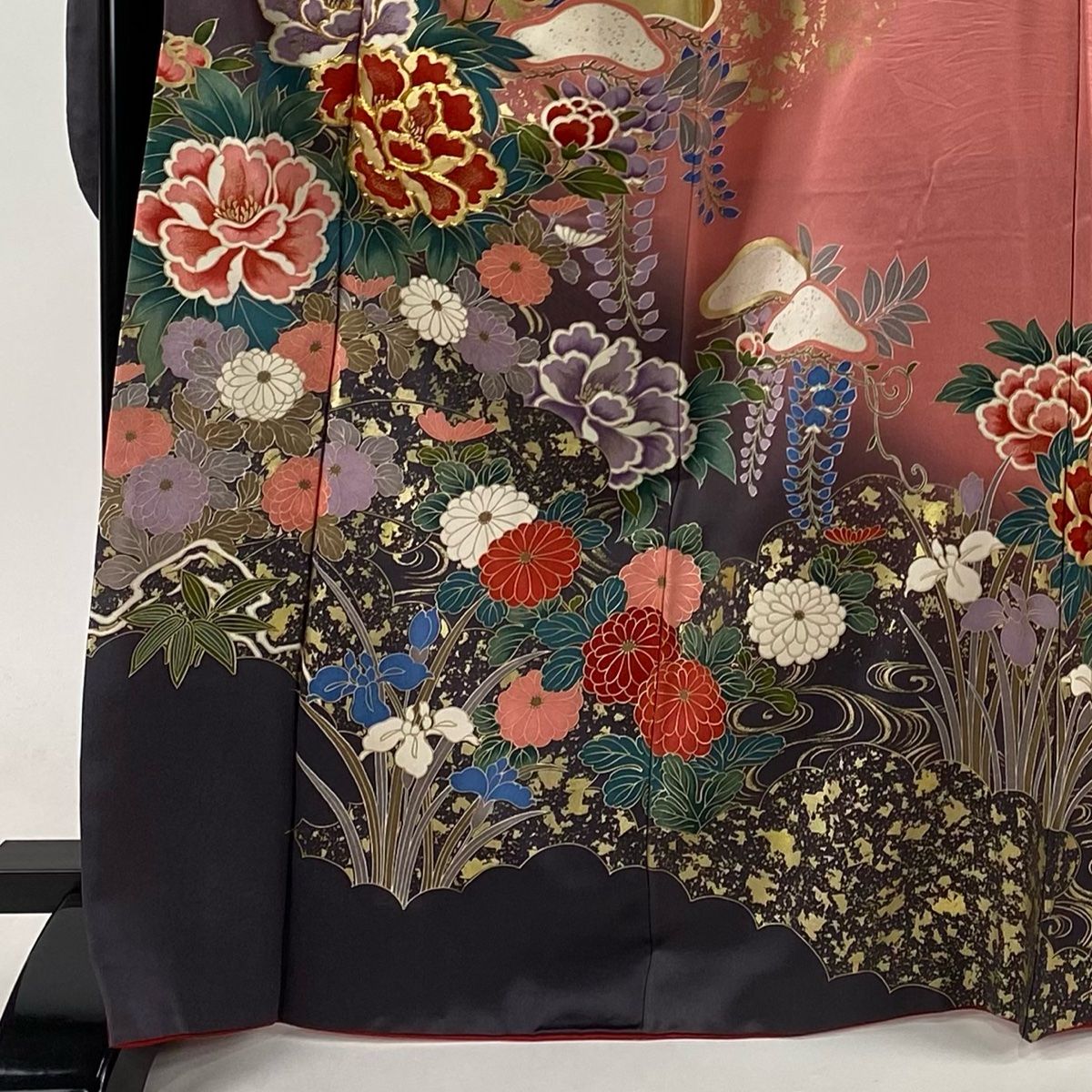 振袖 身丈169.5cm 裄丈69.5cm L 袷 牡丹 菊 金糸 金彩 ピンク