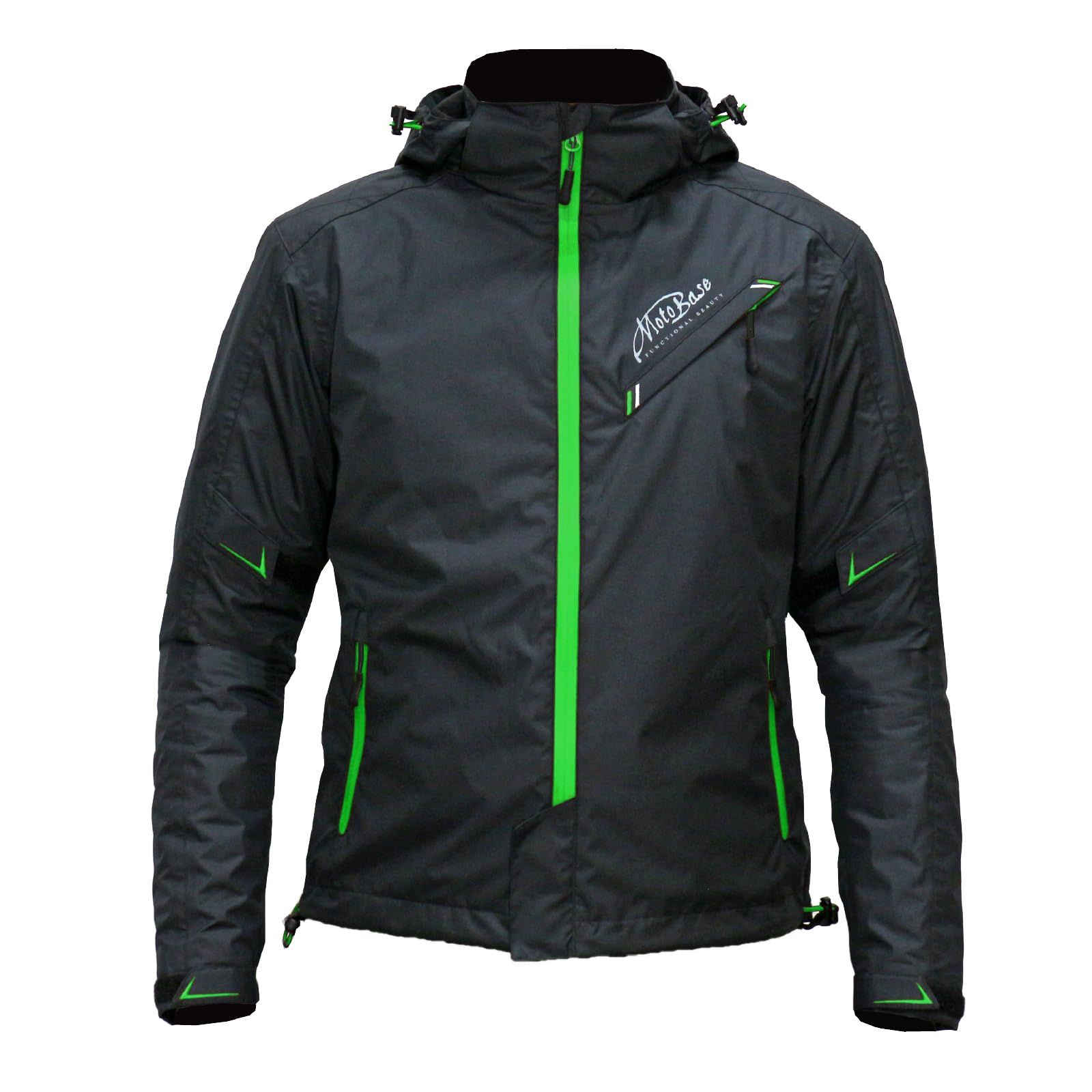 モトベース 春秋モデル 防風 防水 バイク用ジャケット プロテクション ウインドブレーカー ジャケット｜MBWB-01 ｜ブラック グリーン｜LL