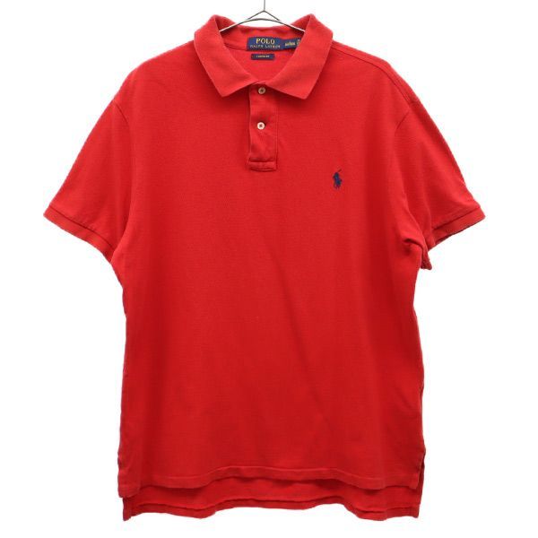 ポロラルフローレン 刺繍 半袖 ポロシャツ L レッド POLO RALPH LAUREN 鹿の子地 カスタムフィット ロゴ メンズ 【中古】  【230725】