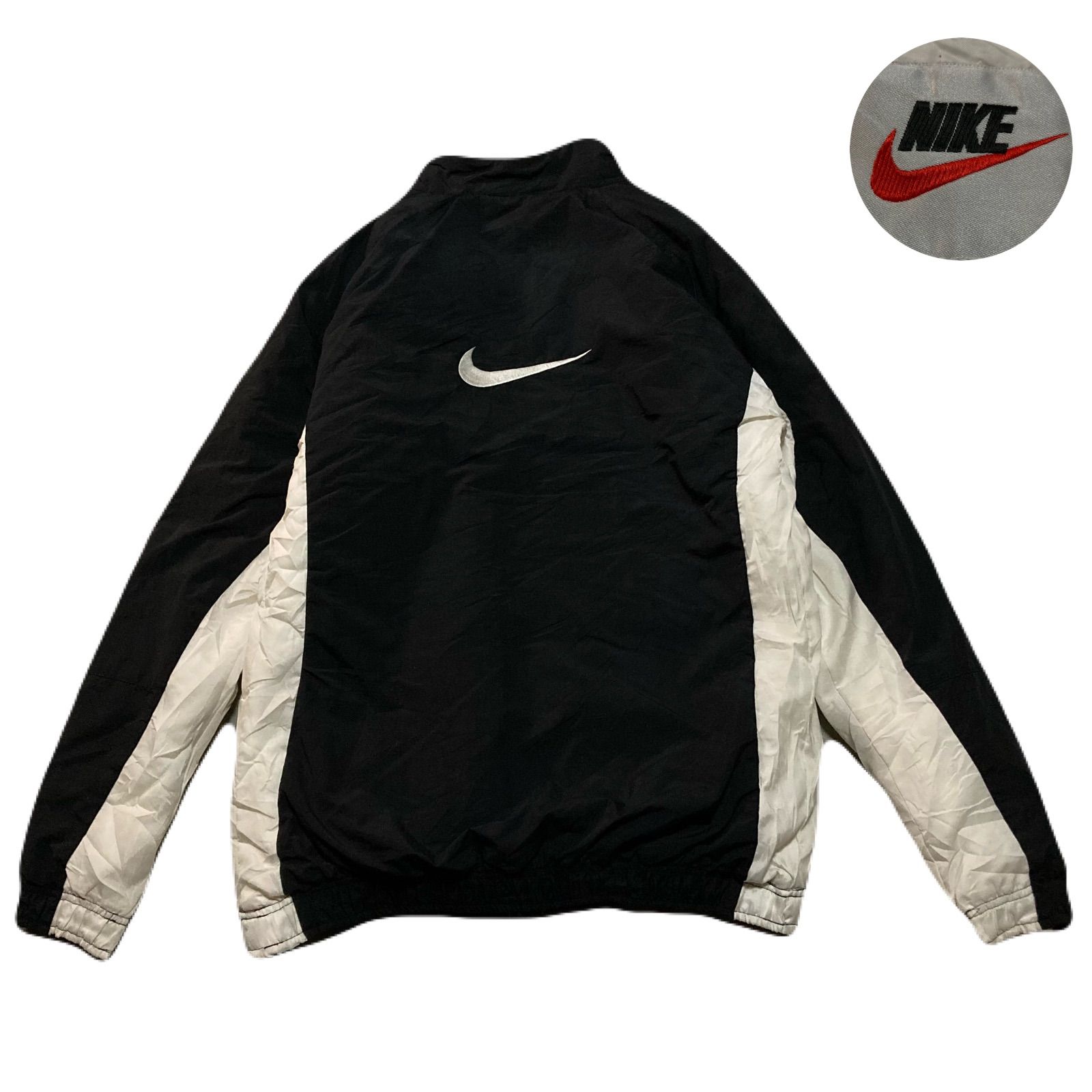 90s NIKE ナイロンジャケット 銀タグ 切り替え配色 黒 赤 白 L Nike