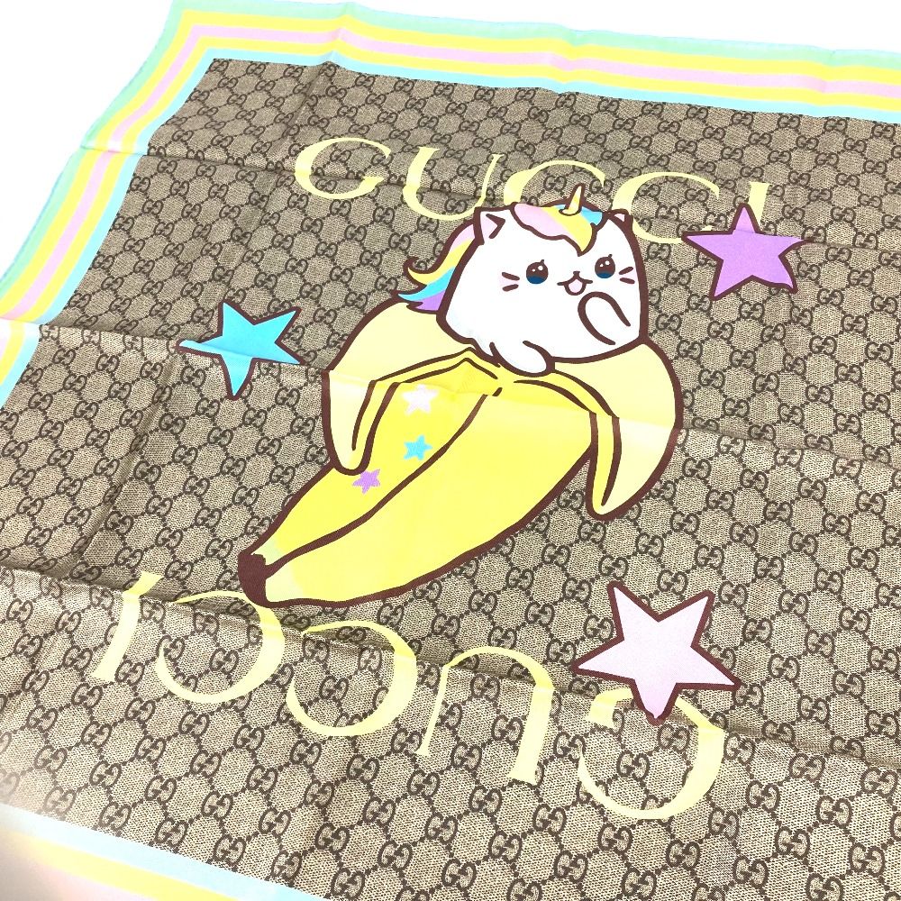 GUCCI グッチ スカーフ ばなにゃ GG レインボー 704132 シルク