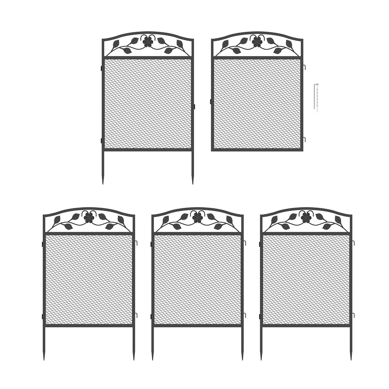 菜園 柵 花壇 庭 防獣 埋め込み式 フェンス エクステリア ドッグラン 屋外 DIY 犬 メッシュ おしゃれ 5枚組 仕切り 黒 ガーデン アイアンフェンス 幅60×高さ110cm Wisfor