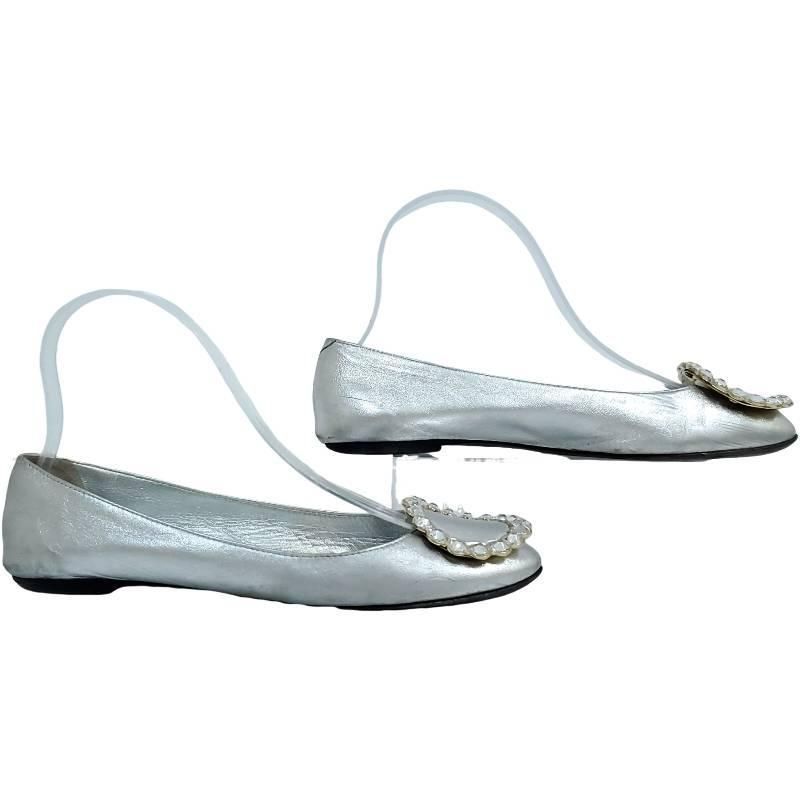 ロジュヴィヴィエ フラット バレエ ビジュー 金具 シルバー 本革 EU36