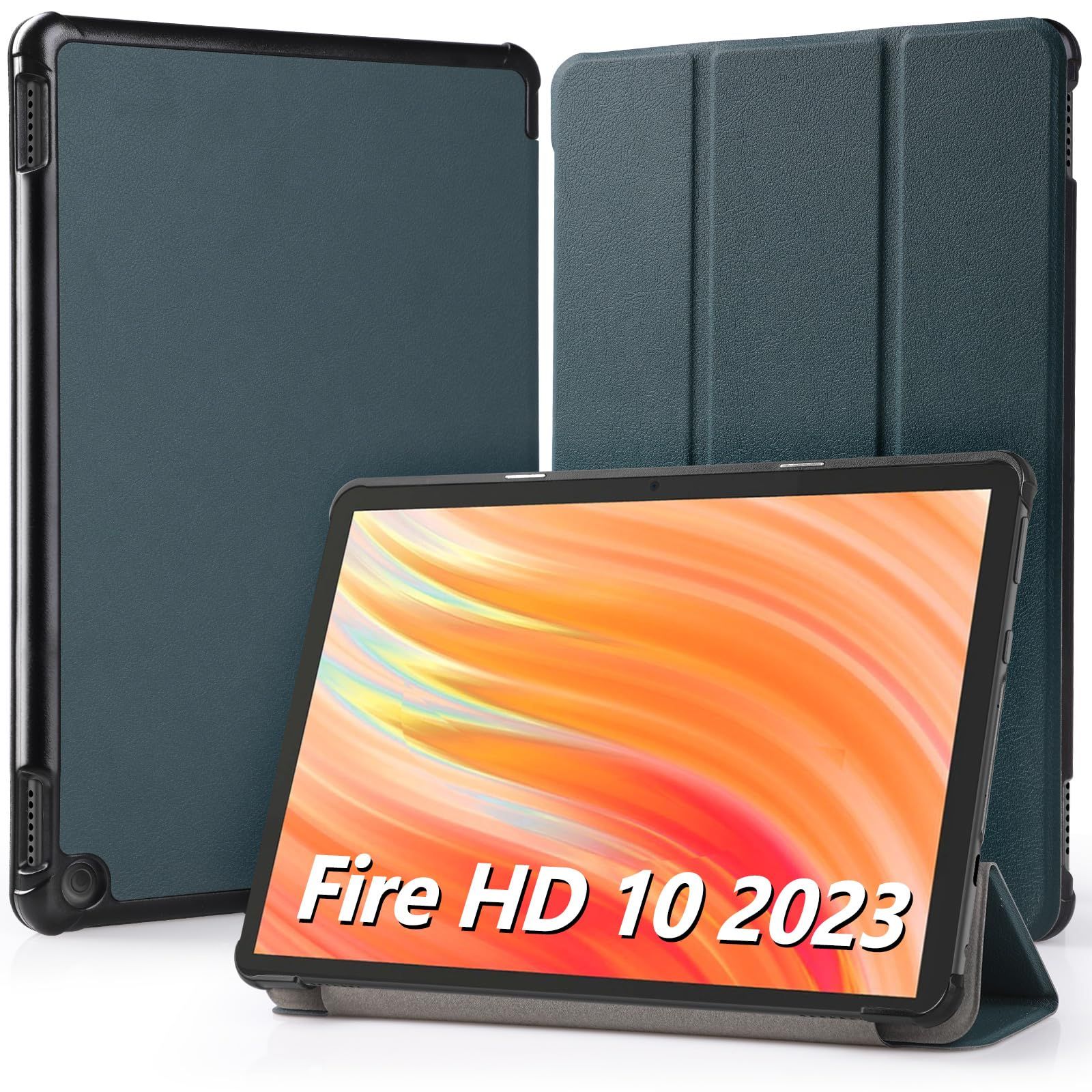 【新着商品】Hianjoo Fire HD 10 2023 対応 ケース 10インチ タブレットケース Fire HD 10 第13世代 対応 カバー スタンド機能付き オートスリープ機能 全面保護ケース 耐衝撃 擦り傷防止 - ダークグリ