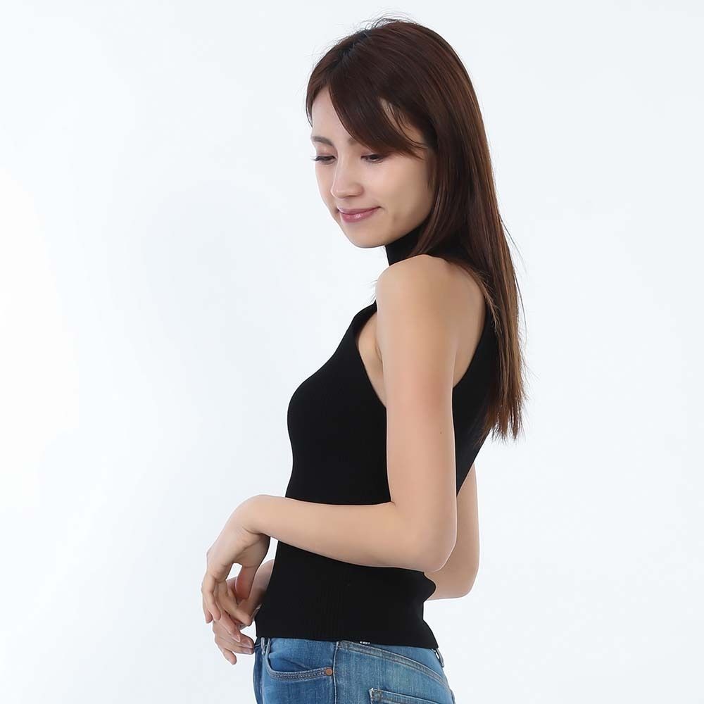 DIESEL ノースリーブ リブニット トップス ブラック レディース