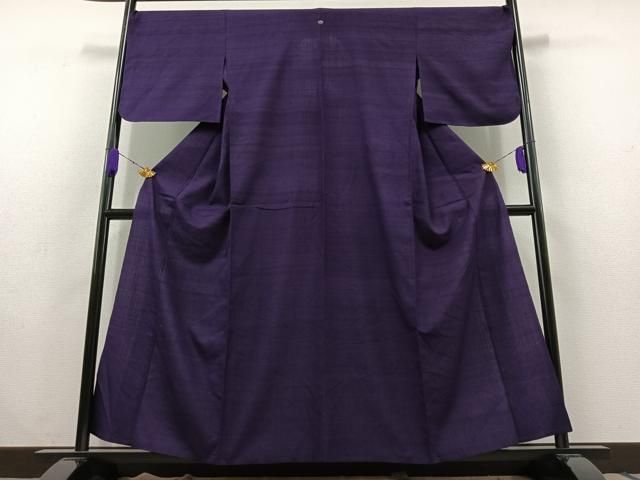 平和屋着物▽上質な紬 単衣 菖蒲色 正絹 逸品 AABC1221jh