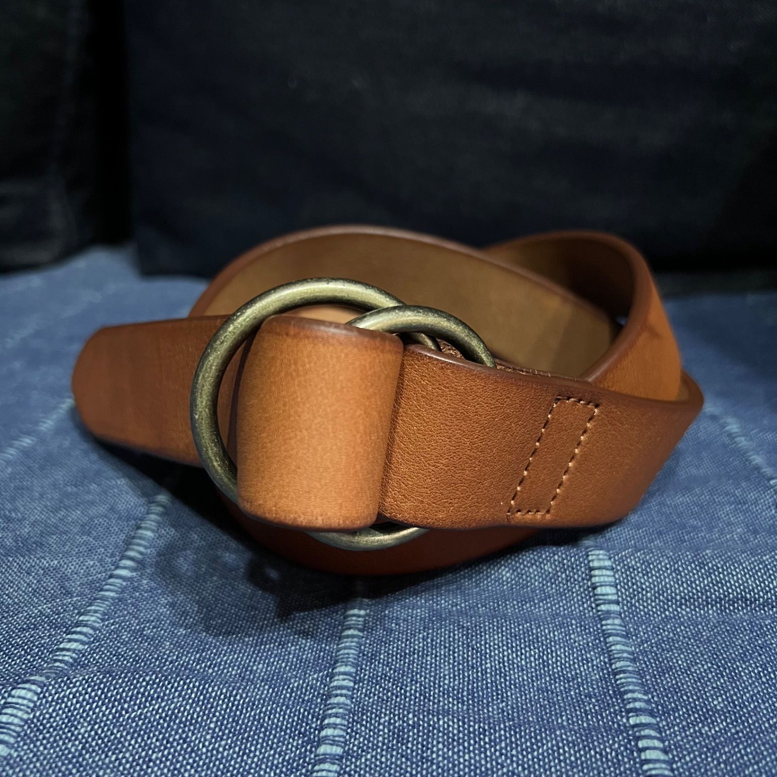 USA製 TANNER GOODS レザー ダブルリング ベルト 茶系 表記38 Double RL(RRL) LEATHER RING BELT ダブルアールエル リング