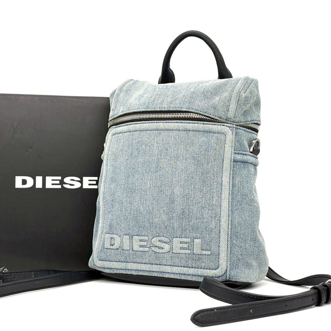 美品 ディーゼル リュック バックパック デニム レザー メタルロゴ 大容量 DIESEL - DIESEL / ディーゼル □ リュック デニム レザー