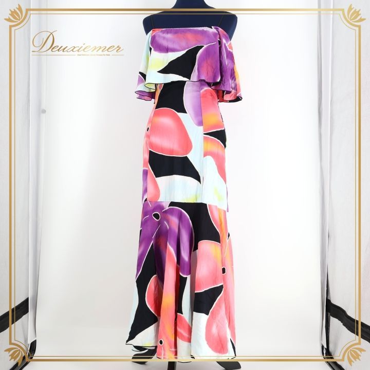 フラダンス 衣装 ワンピース ドレス ブラック系 アレミティ フラ ダンス 花柄 フリル セット チューブトップ 鮮やか 黒 紫 水色 華やか 柔らかい AREMITI ハワイアン アロハ タヒチアン ピンク系 パープル系 ブルー系