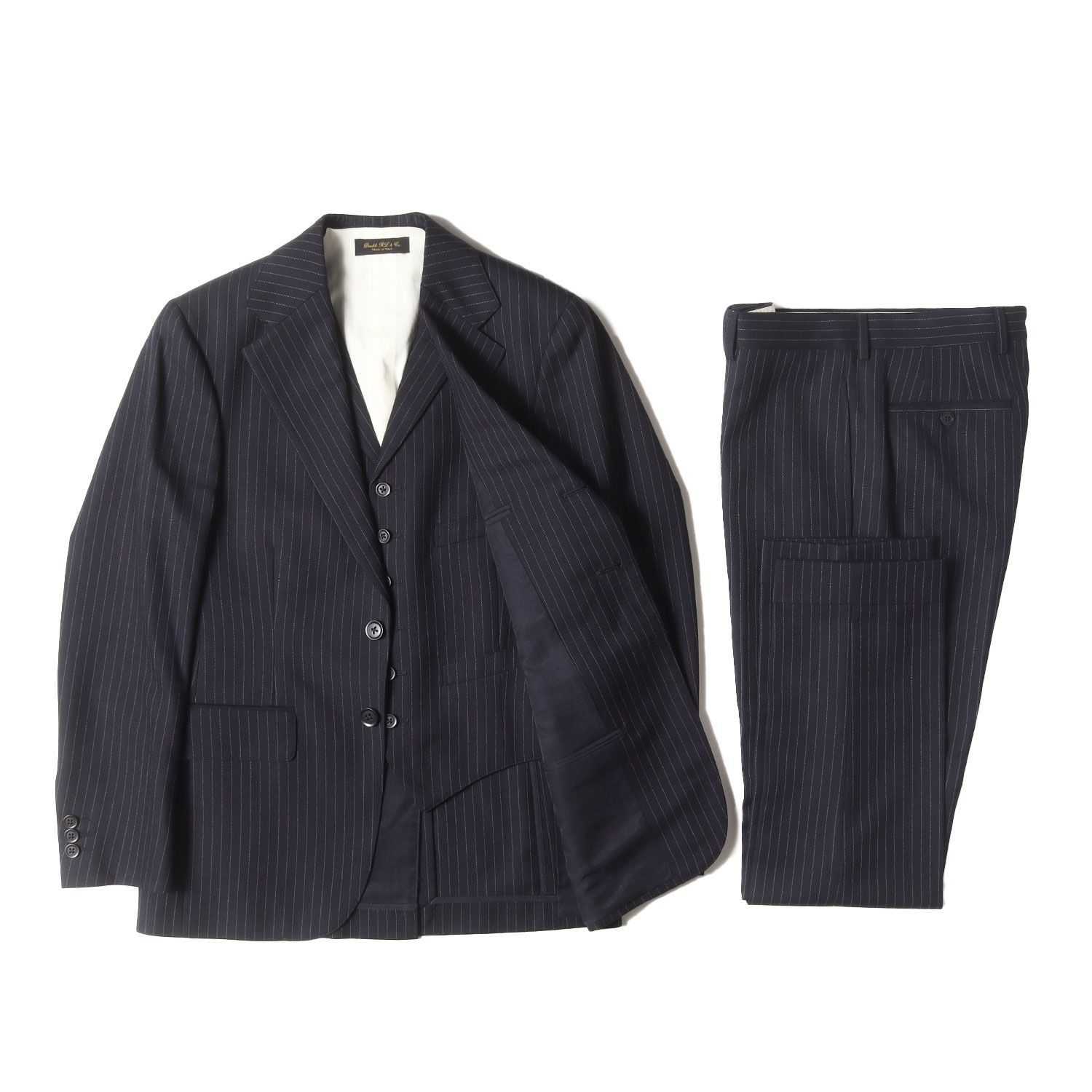 RRL ダブルアールエル ネイビー 紺 サイズ 36S | ピンストライプ ウールツイル 3ピース セットアップ スーツ | MADE IN ITALY | ラルフローレン メンズ