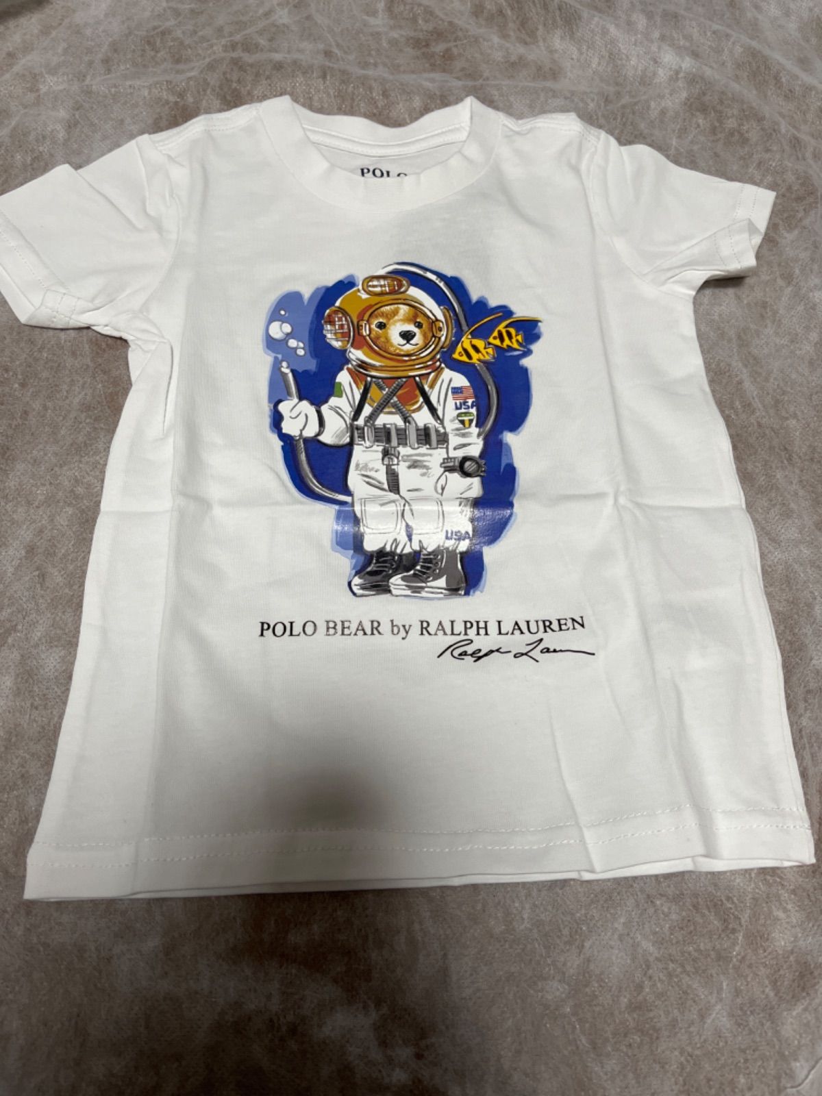 ラルフローレン　ポロベア　白T   100 ポロベア♪ラルフローレン☆メンズ ベアTシャツ 白 (Ralph