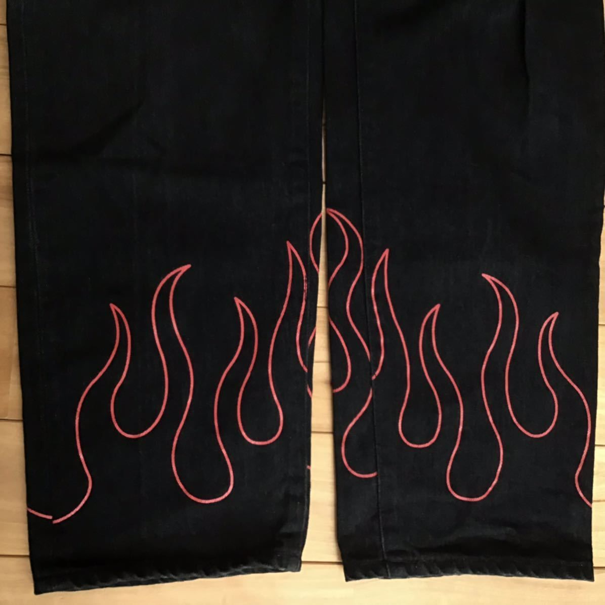BAPE FLAME black denim pants Lサイズ a bathing ape FIRE デニム 
