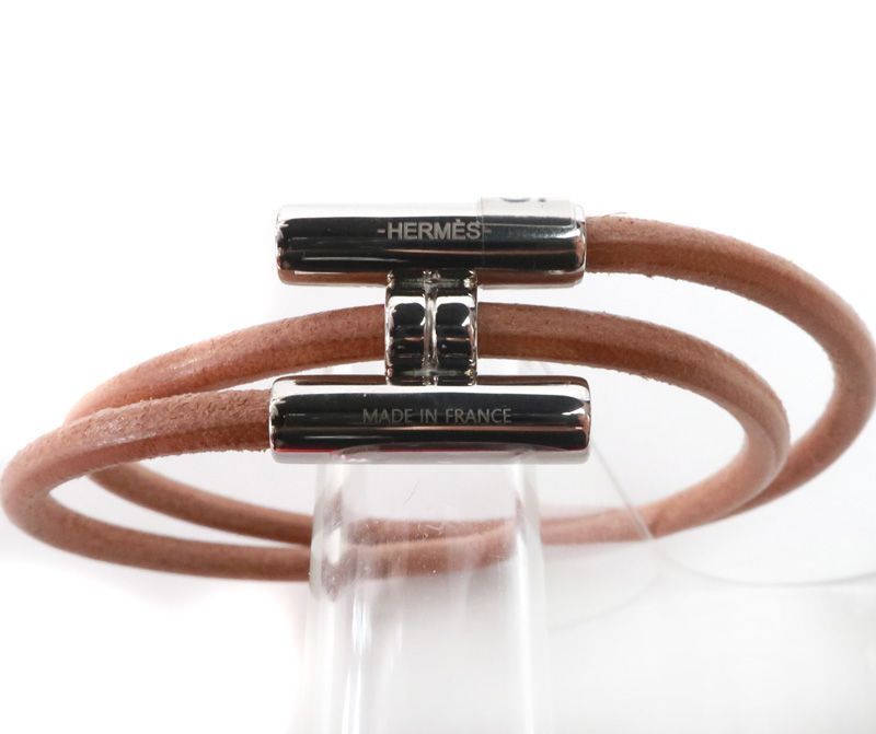 エルメス レザー トゥルニス 2連H ブレスレット ブラウン シルバー 革 HERMES エルメス トゥルニス シルバー金具 2連 レザー