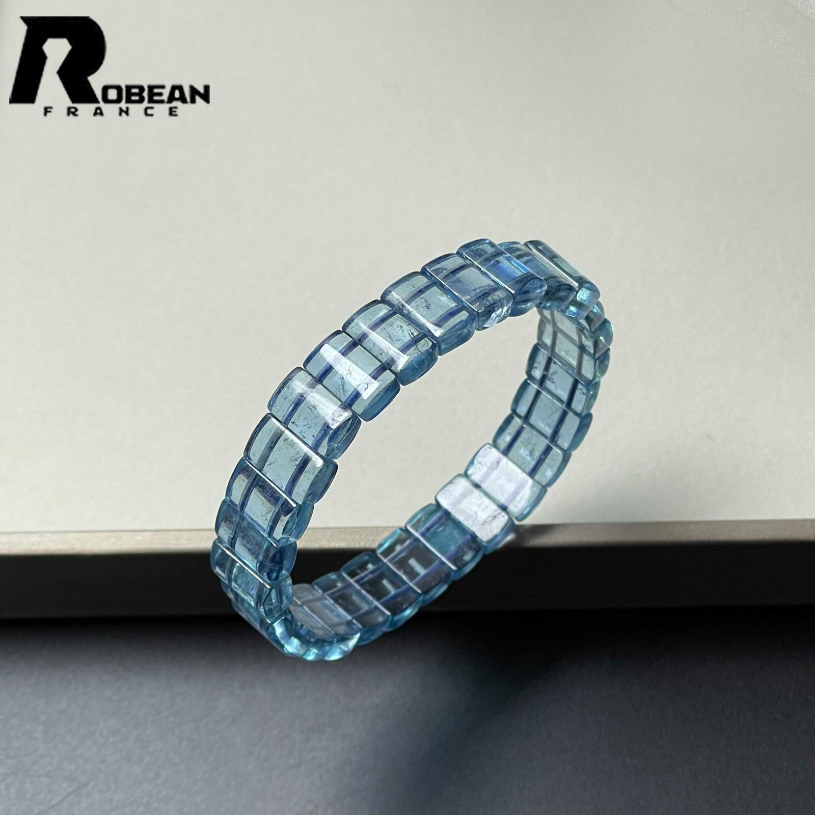 夢色 EU製 定価20万円 ROBEAN スターアクアマリン パワーストーン ブレスレット バングル 天然石 お守り ギフト プレゼント 11.6*6.6*4.7mm M0611450