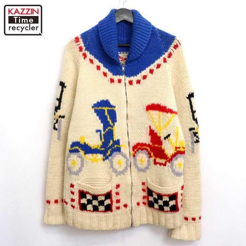 60s vintage クラシックカー柄 カウチンセーター メンズ Mサイズ相当