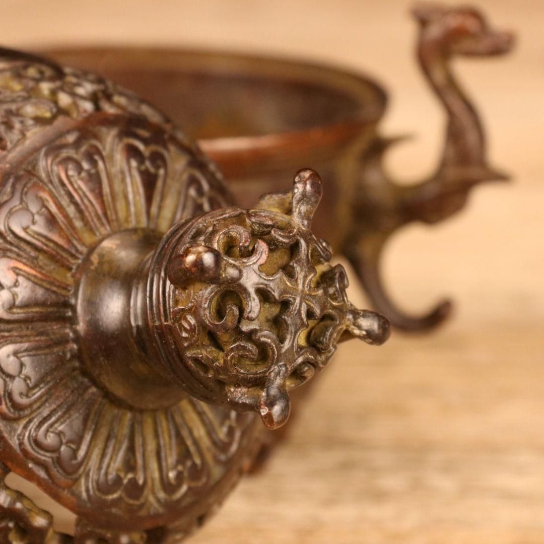 銅器 三足龍鳳薫炉 茶台薫香炉 茶道具 香道具 装飾品 工芸