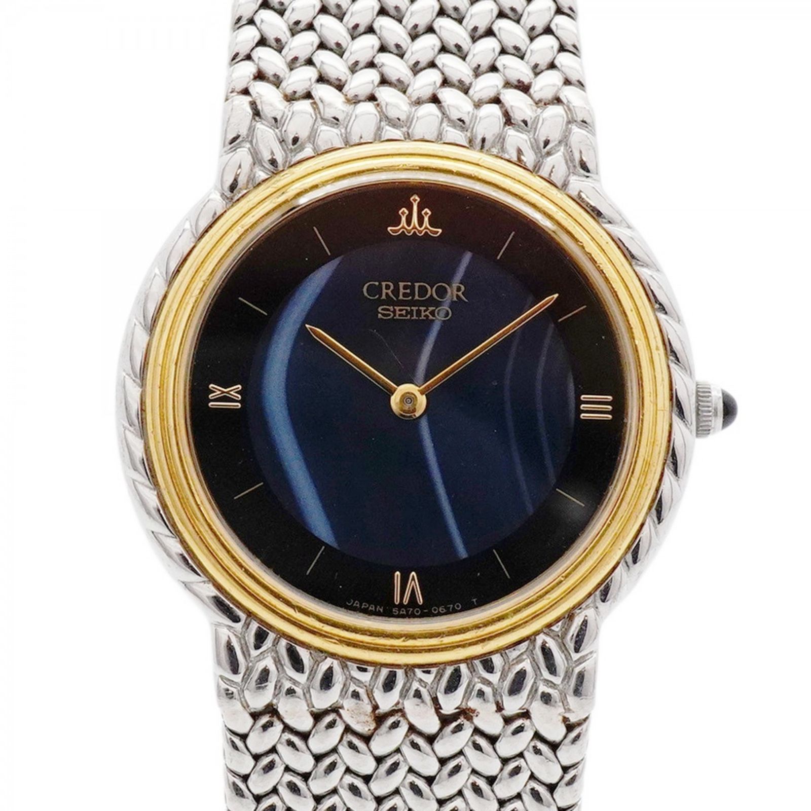 セイコー クレドール 5A70-0260 ネイビー文字盤腕時計 レディース