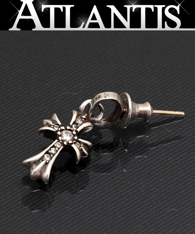 CHROME HEARTS 銀座店 クロムハーツ ベイビーファットクロス パヴェダイヤ ドロップ ピアス メンズ シルバー SV925 98857