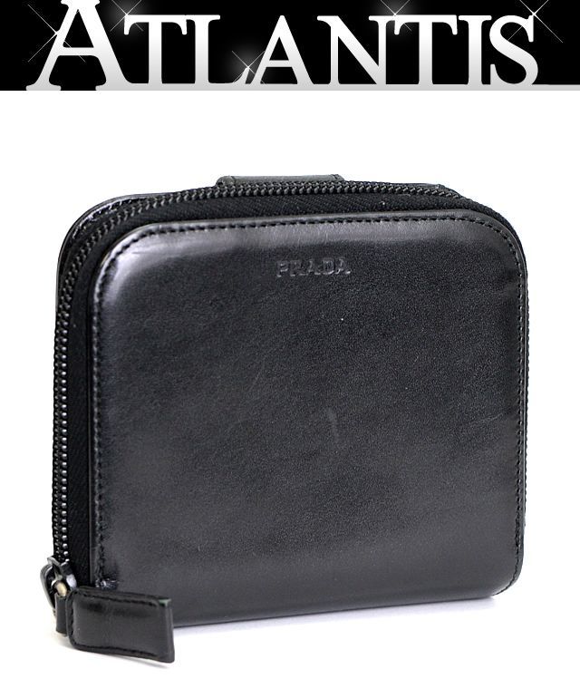 プラダ PRADA コンパクトジップ 二つ折り財布 黒 レザー【61990