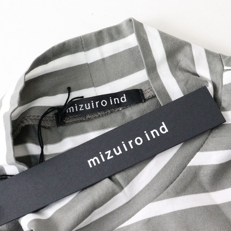 mizuiro ind◆トップス/--/コットン/WHT/ボーダー 美品 ミズイロインド mizuiro ind コットン ハイネック ワイド