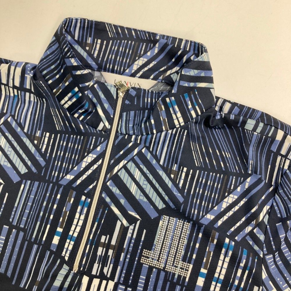 サイズ：40 LANVIN SPORT ランバン スポール  袖フリル ハーフジップ 半袖ポロシャツ ストライプ柄 グレー系 [240101443403] ゴルフウェア レディース ストスト サイズ：40 LANVIN SPORT ランバン スポール 袖フリル ハーフ
