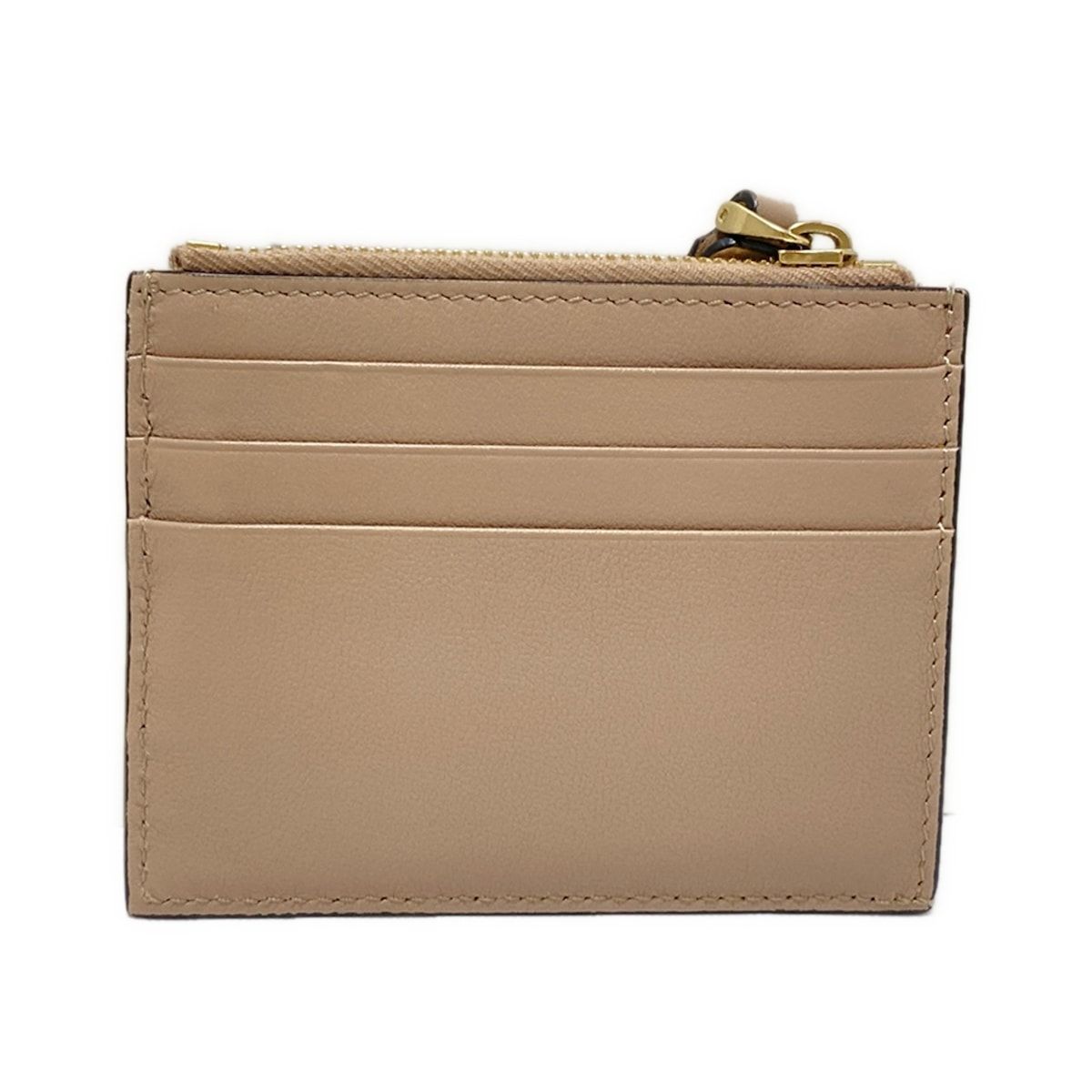 バレンチノガラバーニ カードケース - ピンクベージュ×ゴールド ロックスタッズ カーフスキン カードホルダー コインケース付き