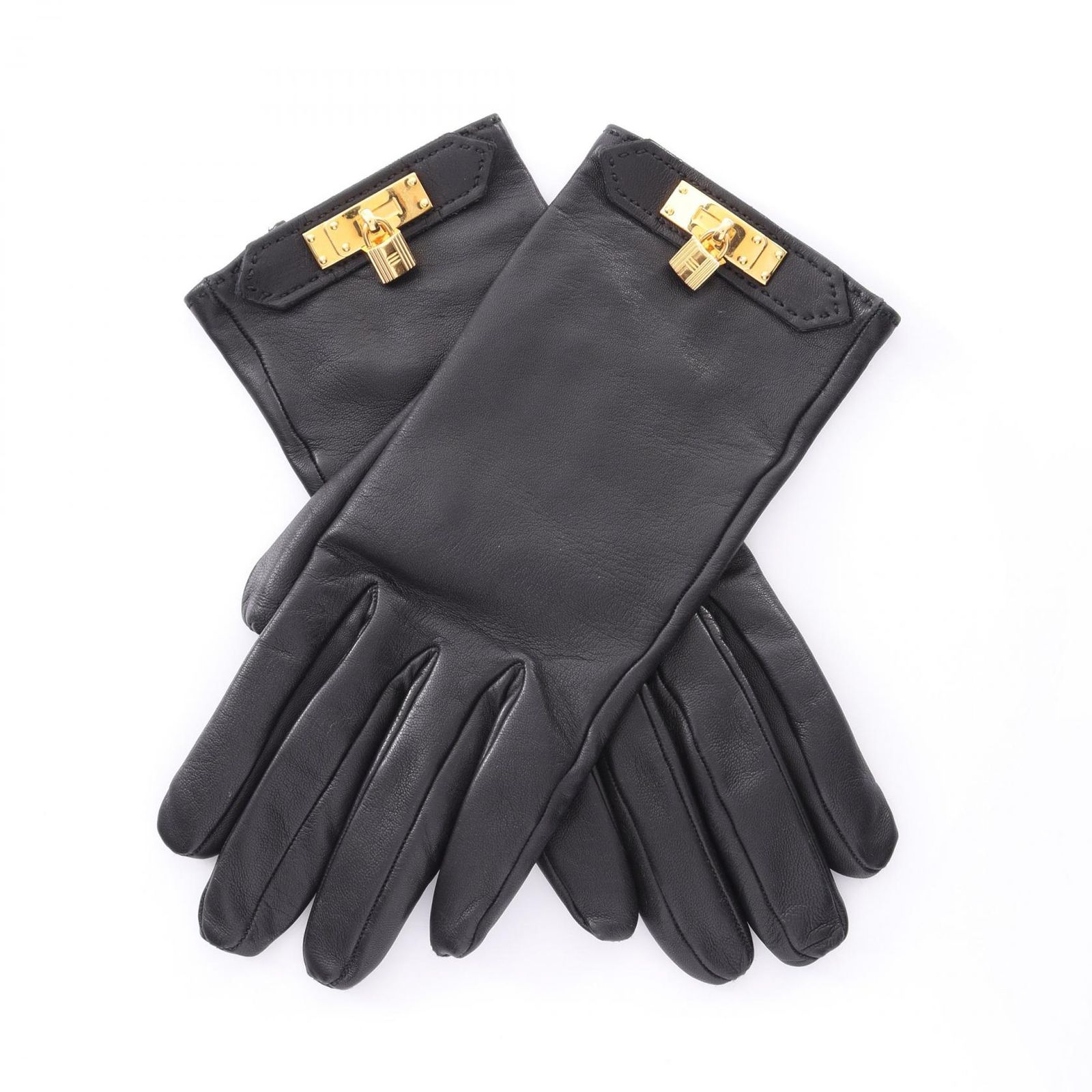 エルメス手袋 黒ラムレザー ケリー金具 サイズ7 美品 エルメス HERMES 手袋 ケリー ブラック ラムスキン（羊革