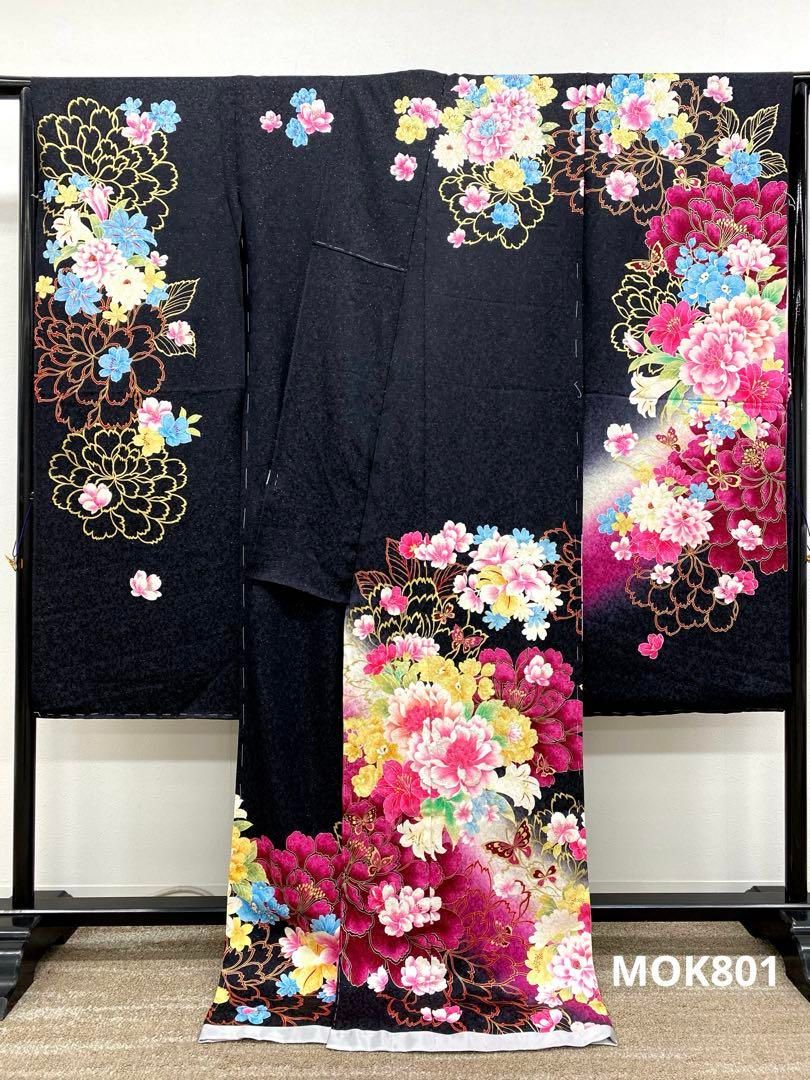 振袖 仮絵羽 舞台衣装 銀通し 紋意匠 刺繍 大輪 正絹 未仕立て品 八掛 
