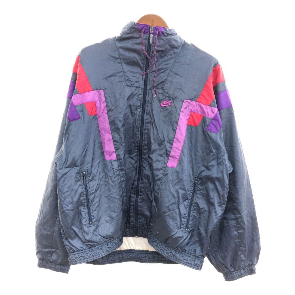 90年代 NIKE ナイキ ナイロン トラックジャケット アウター スポーツ ネイビー (メンズ XL) 中古 古着 P6964
