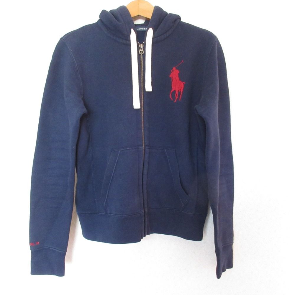 美品 RALPH LAUREN ラルフローレン ビッグポニー ジップアップ スウェットパーカー フーディー M イエロー レディース 古着 中古 ポロ バイ ラルフローレン Polo by Ralph Lauren パーカー