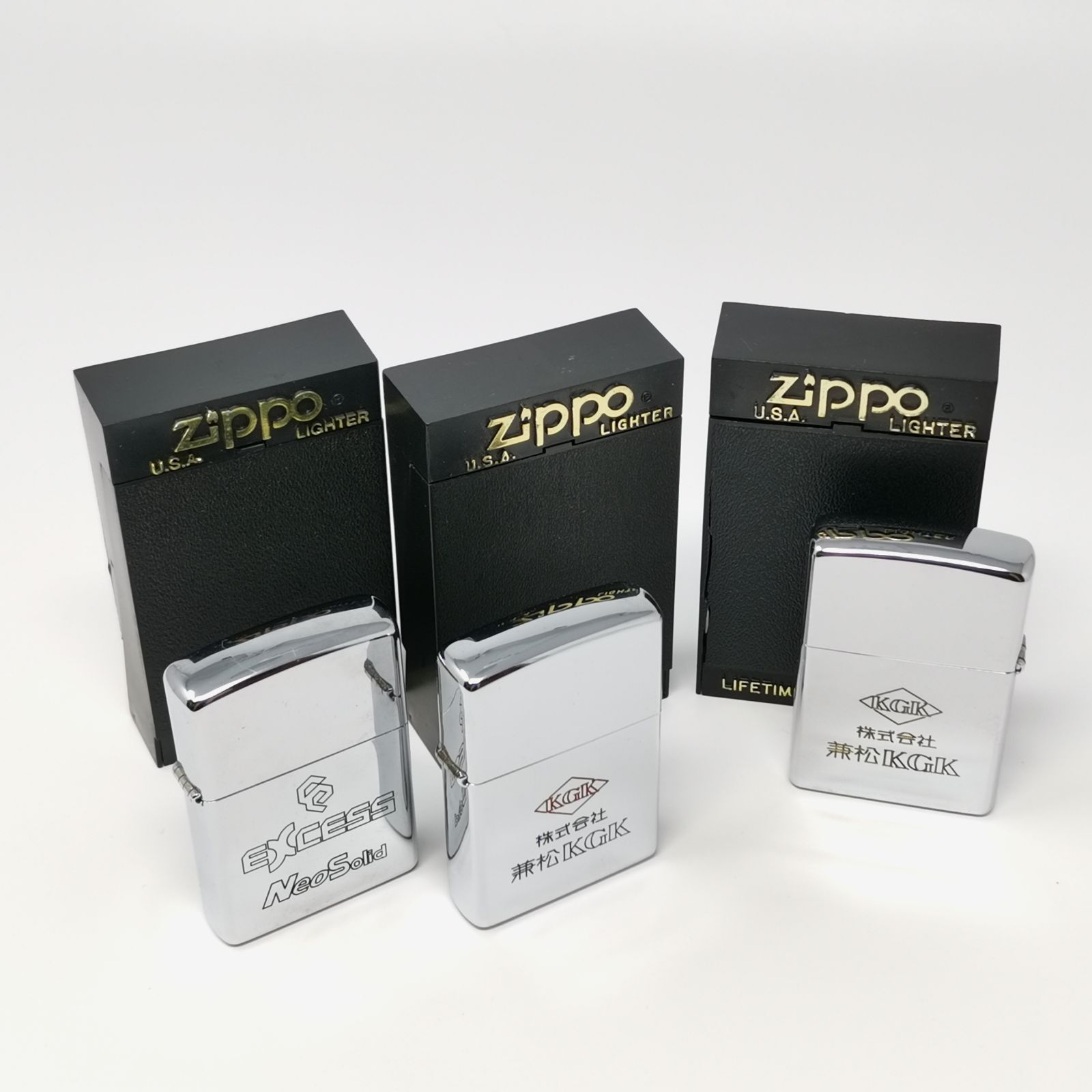 ジッポ 3点セット シルバー 企業刻印あり 1点火花 2点着火未 ケースあり 管理番号KKVNKO3008